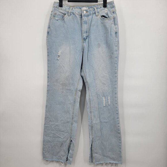 Avec Les Filles Split Frayed Hem Bootcut Jeans Hi-Rise 100% Cotton Womens 30 - Picture 1 of 16